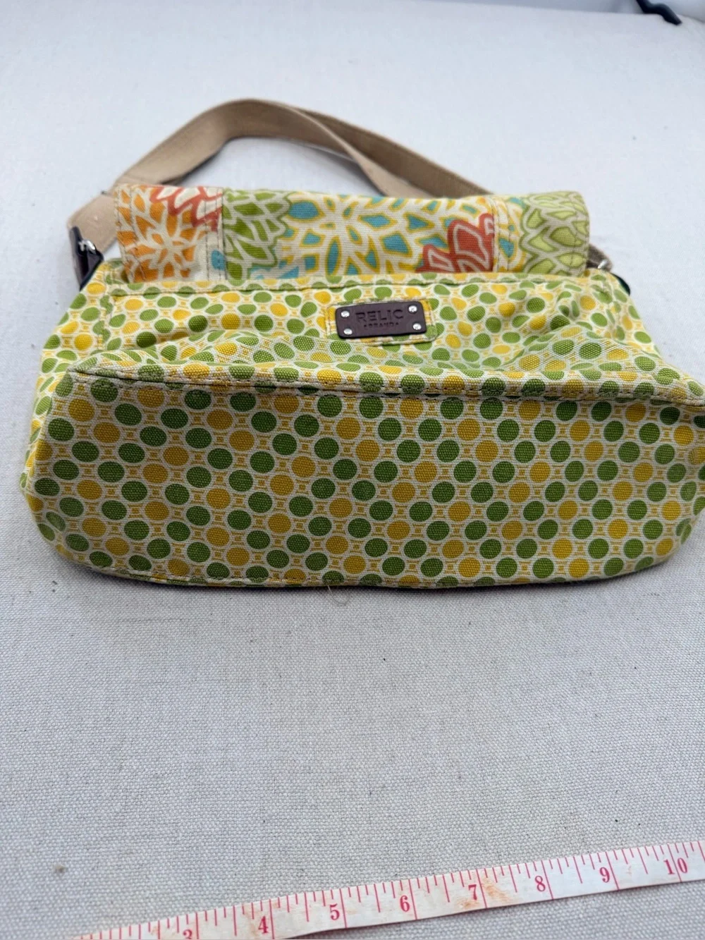 Relic Canvas Floral & Dot Crossbody Bag in Green and Yellow